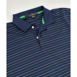 RLX Men's M Polyester‎ Blue Striped Short Sleeve Polo